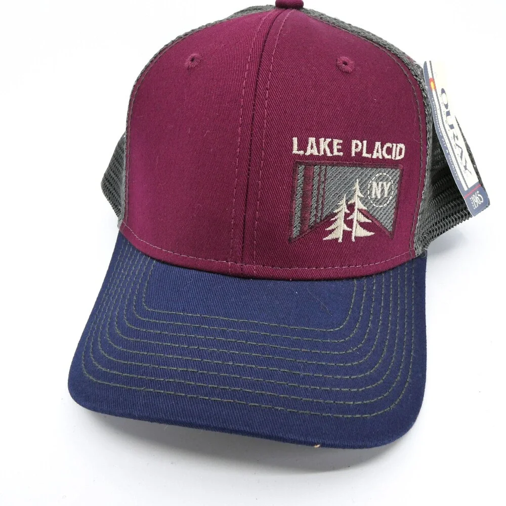 Lake Placid Hat Mens One Size Red‎ Snapback Trucker Mesh New York Nature Ski New